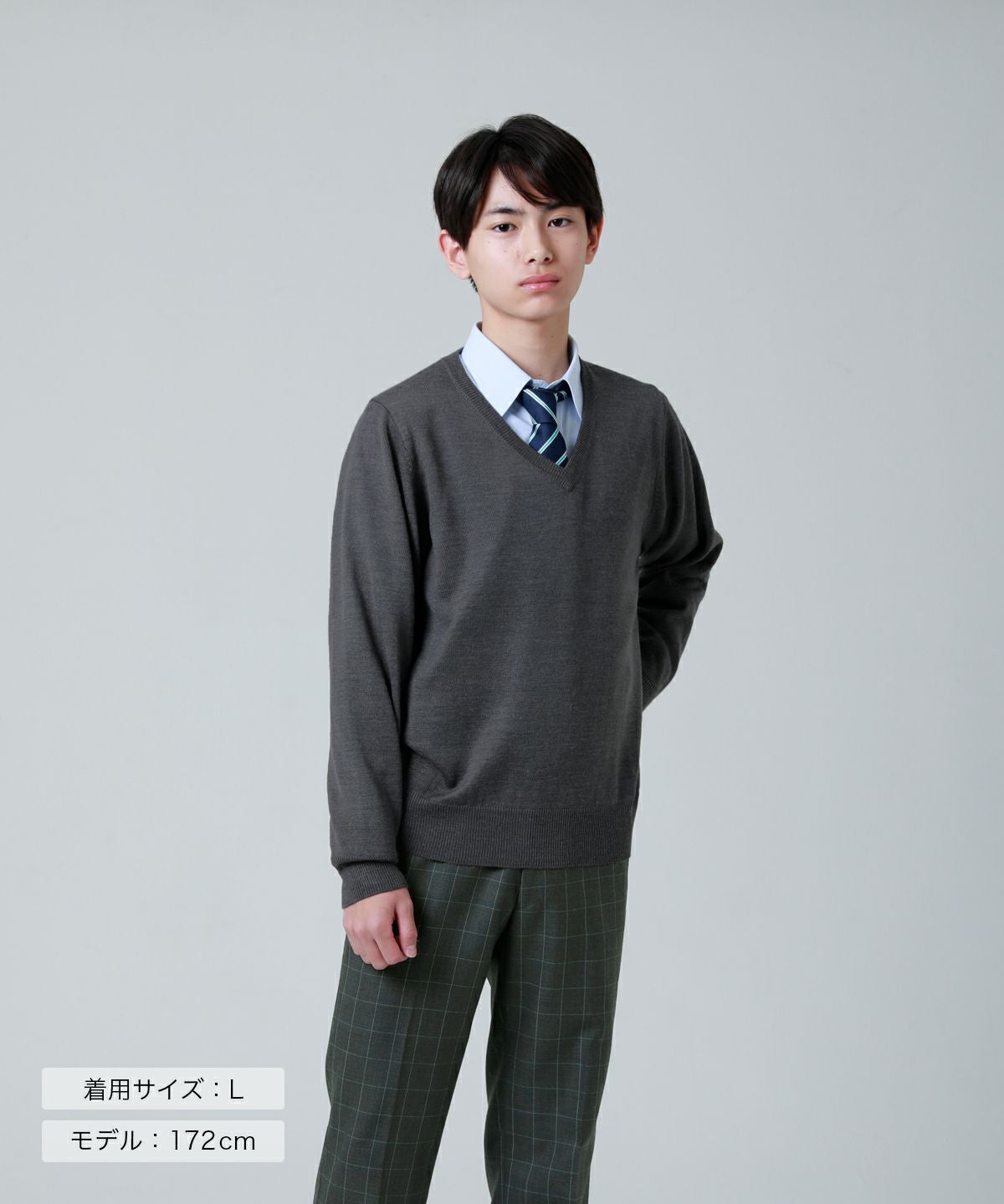 無地ウール混セーター(グレー) ARCPSW-2011MEN-04 | 原宿発の制服